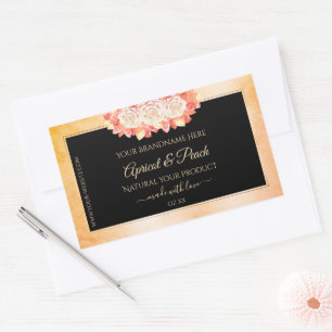 Pegatina Rectangular Mármol de coral de melocotón floral y etiquetas de