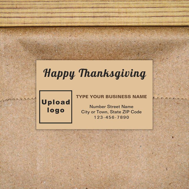 Pegatina Rectangular Marrón de luz de acción de gracias de negocios (Your business brand with Thanksgiving greeting on light brown rectangle sticker.)