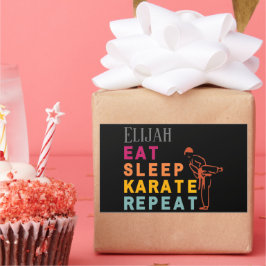 Pegatina Rectangular Martial Art Black Karate Silhouette Nombre moderno