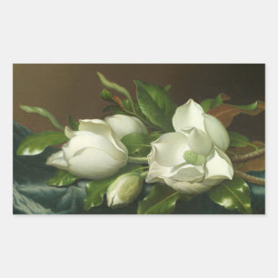 Pegatina Rectangular Martin Johnson Heade - Magnolias en azul claro