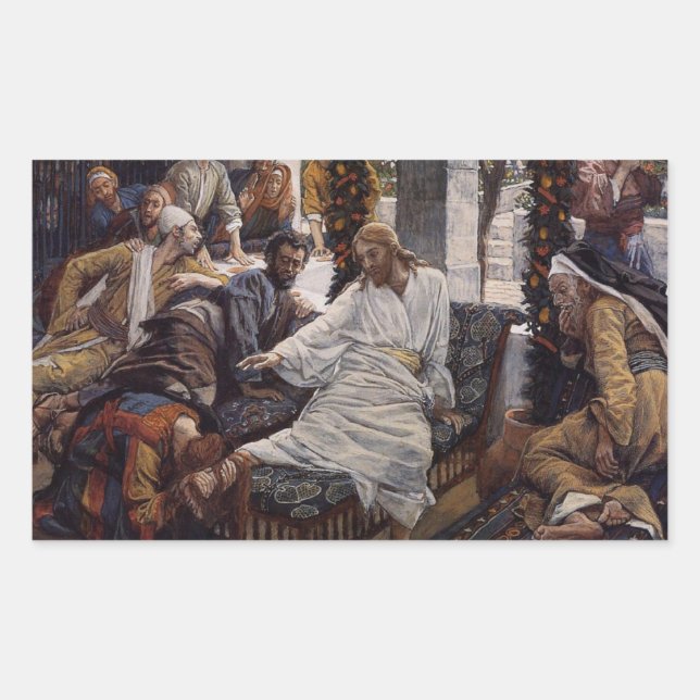 Pegatina Rectangular Mary Lavando los pies de Jesús (Anverso)
