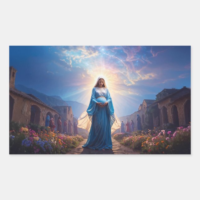Pegatina Rectangular Mary of Nazareth Walking Alone (Anverso)