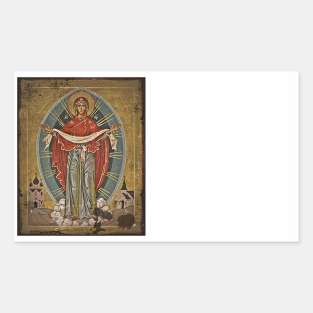 Pegatina Rectangular Mary Protector Theotokos (Anverso)