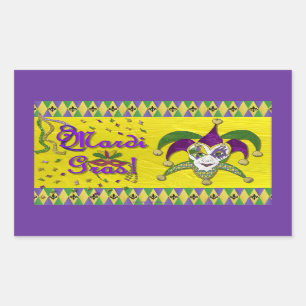 Pegatina Rectangular Máscara de Bufón Mardi Gras Arlequín