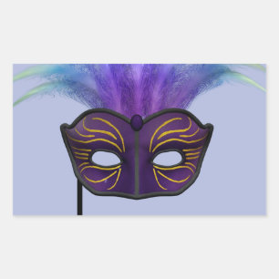 Pegatina Rectangular Máscara de Carnaval de Purpura Disfrazada Arte de