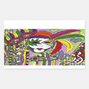Pegatina Rectangular Máscara de plumas del Mardi Gras psicodélico