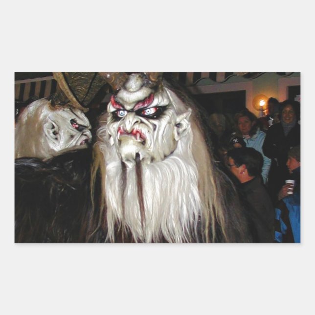 Pegatina Rectangular Máscara malvada del diablo japonés de cuernos (Anverso)