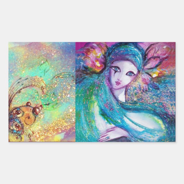 Pegatina Rectangular Máscaras de la mascarada veneciana LADY BLUE MASK (Anverso)