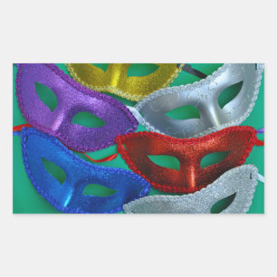 Pegatina Rectangular Mascarillas purpurinas coloridas