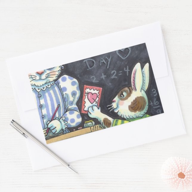 PEGATINA RECTANGULAR MASCOTA DE PROFESOR, APPLE & VALENTINE BUNNY RABBI (Sobre)