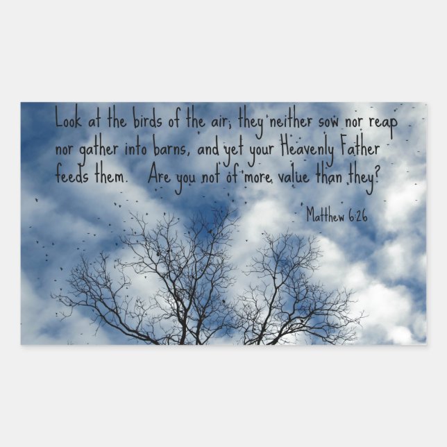 Pegatina Rectangular Mateo 6:26 Mira los pájaros del aire... (Anverso)