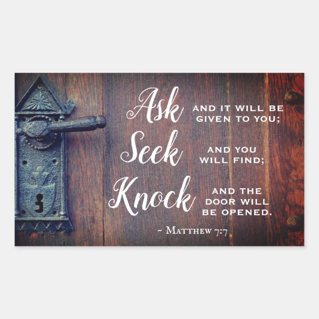 Pegatina Rectangular Mateo 7:7, pregunta y se dará (Anverso)
