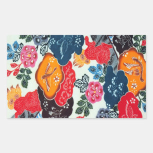 Pegatina Rectangular Materia textil de kimono japonesa vintage (Bingata