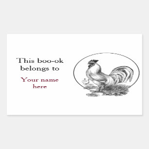 Pegatina Rectangular Matrícula de ilustracion de gallos de época