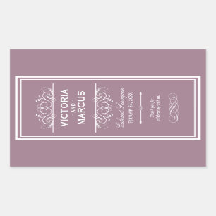 Pegatina Rectangular Mauve Elegant Wedding Monograma Botella de vino