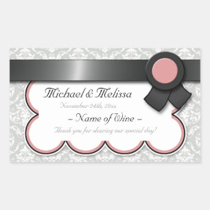 Pegatina Rectangular Mauve & Gray Damask Bodas Bodegas de vino