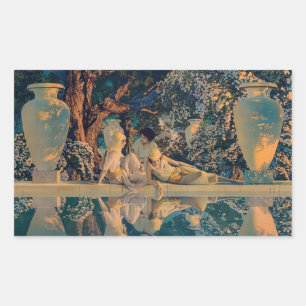 Pegatina Rectangular Maxfield Parrish El Jardín de Alá 1918 Arte Fino