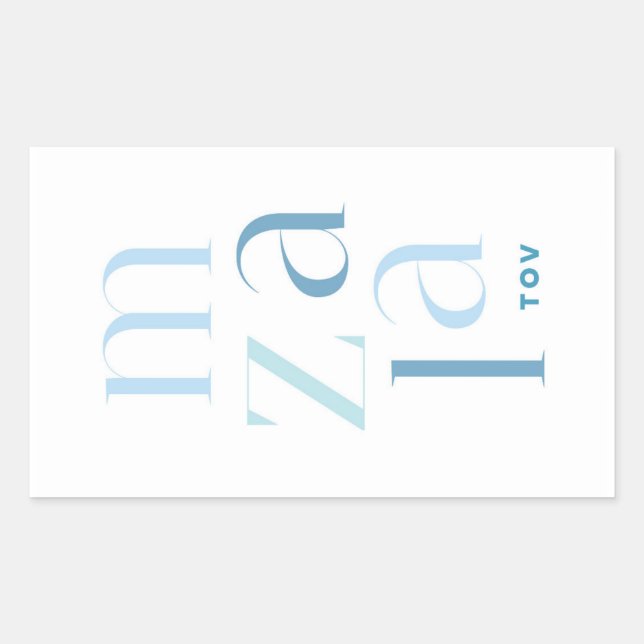 Pegatina Rectangular Mazel Tov felicitaciones Blue Hebrew (Anverso)