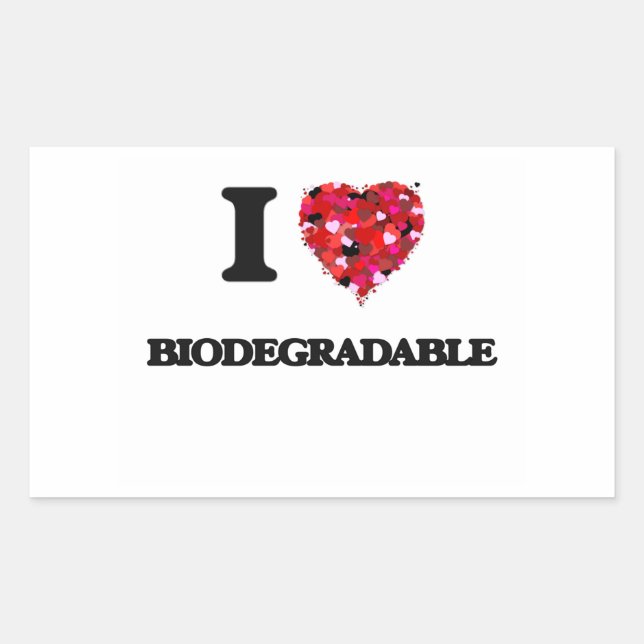 Pegatina Rectangular Me encanta biodegradable (Anverso)
