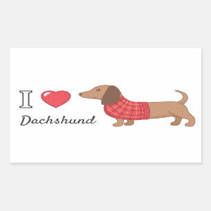 Pegatina Rectangular Me encanta el corazón Dachshund Wiener Perro suéte