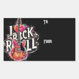 Pegatina Rectangular Me encanta la pintura de guitarra eléctrica Rock N