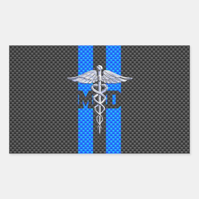 Pegatina Rectangular Médica médico MD Caduceus en la impresión de fibra (Anverso)