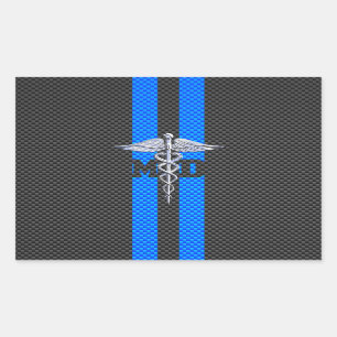 Pegatina Rectangular Médica médico MD Caduceus en la impresión de fibra