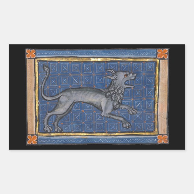 Pegatina Rectangular Medieval Bestiary Hyena c. 1270 (Anverso)