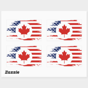 Pegatina Rectangular Medio canadiense-estadounidense: Canadá Bandera de