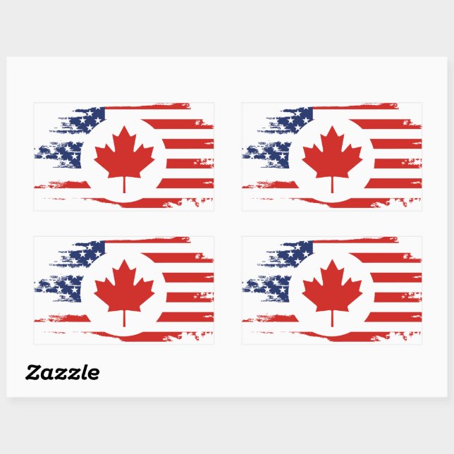 Pegatina Rectangular Medio canadiense-estadounidense: Canadá Bandera de (Hoja)