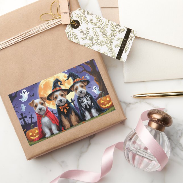 Pegatina Rectangular Mejor Perro Terrier Calabaza Halloween Funny (Regalar)