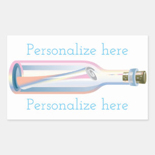 Pegatina Rectangular Mensaje en una playa de verano de botellas