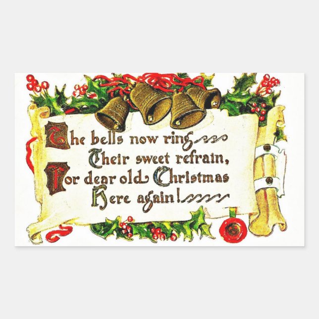 Pegatina Rectangular Mensaje navideño vintage (Anverso)