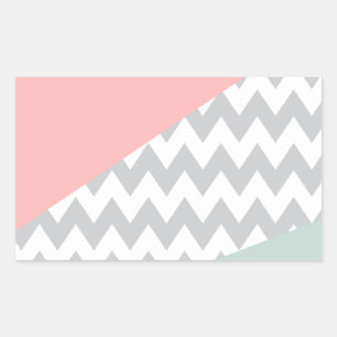 Pegatina Rectangular Menta y coral grises de Chevron