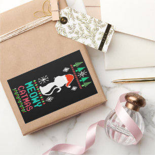 Pegatina Rectangular Meowy Catmas Navidades Santa Cat Un suéter fea