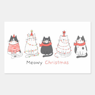 Pegatina Rectangular Meowy Navidades Cats