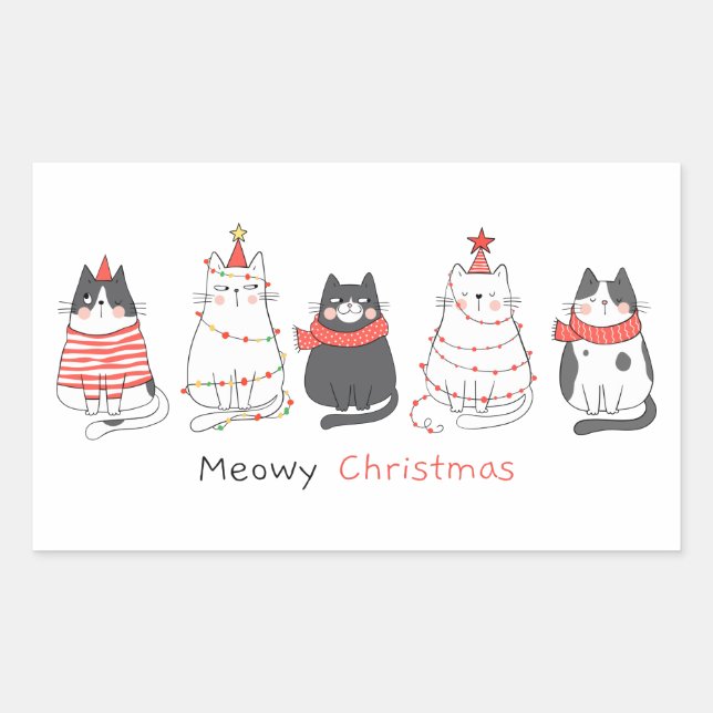 Pegatina Rectangular Meowy Navidades Cats (Anverso)
