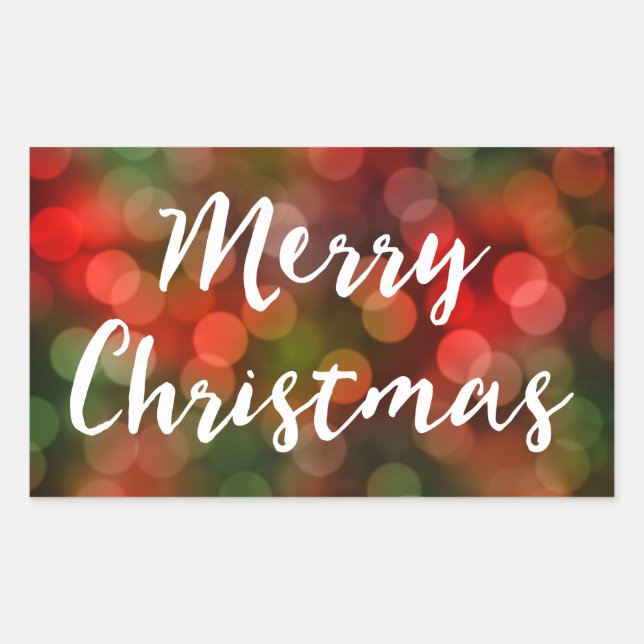 Pegatina Rectangular Merry Christmas Bokeh Lights (Anverso)