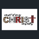 Pegatina Rectangular Merry CHRISTmas Buffalo Placa<br><div class="desc">Fabuloso texto diseñado con mantas de búfalo dice "Feliz Navidad".</div>