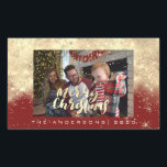 Pegatina Rectangular Merry Christmas Gold Red Stars Spark Photo Name<br><div class="desc">diseño florenceK</div>