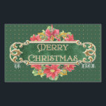 Pegatina Rectangular Merry Christmas Gold Swirl Poinsettia Wreath Jewel<br><div class="desc">PARA ESCRIBIR EN ESTOS PEGATINAS DE ETIQUETA DE REGALO: Utilice un marcador de punto fino o un marcador de tipo de pintura decorativa. La pluma regular no funciona debido a la superficie brillante. Este hermoso arte acuático a mano fue pintado por Audrey Jeanne Roberts. La cubierta frontal tiene un fondo...</div>