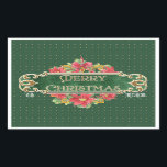 Pegatina Rectangular Merry Christmas Gold Swirl Poinsettia Wreath Jewel<br><div class="desc">PARA ESCRIBIR EN ESTOS PEGATINAS DE ETIQUETA DE REGALO: Utilice un marcador de punto fino o un marcador de tipo de pintura decorativa. La pluma regular no funciona debido a la superficie brillante. Este hermoso arte acuático a mano fue pintado por Audrey Jeanne Roberts. La cubierta frontal tiene un fondo...</div>