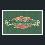 Pegatina Rectangular Merry Christmas Gold Swirl Poinsettia Wreath Jewel<br><div class="desc">PARA ESCRIBIR EN ESTOS PEGATINAS DE ETIQUETA DE REGALO: Utilice un marcador de punto fino o un marcador de tipo de pintura decorativa. La pluma regular no funciona debido a la superficie brillante. Este hermoso arte acuático a mano fue pintado por Audrey Jeanne Roberts. La cubierta frontal tiene un fondo...</div>