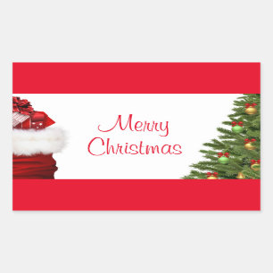Pegatina Rectangular Merry Christmas Tree And Gifts Template Elegante