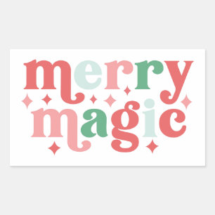 Pegatina Rectangular Merry Magic - Tipografía de vacaciones coloridas