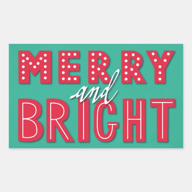 Pegatina Rectangular Merry y Bright (Anverso)