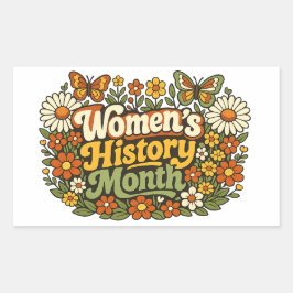 Pegatina Rectangular Mes de la Historia de la Mujer Retro 70s Floral Gr