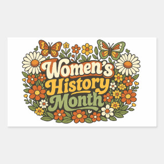 Pegatina Rectangular Mes de la Historia de la Mujer Retro 70s Floral Gr