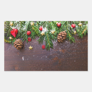 Pegatina Rectangular Mesa de Navidades rusos con pino y nieve
