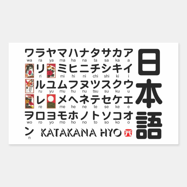 Pegatina Rectangular Mesa Katakana japonesa (Hanafuda) (Anverso)